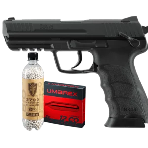 Pack Airsoft HK45 CO2 <2,0J — 2700 BBs 6mm EF Bio 0.25g et 5 capsules CO2