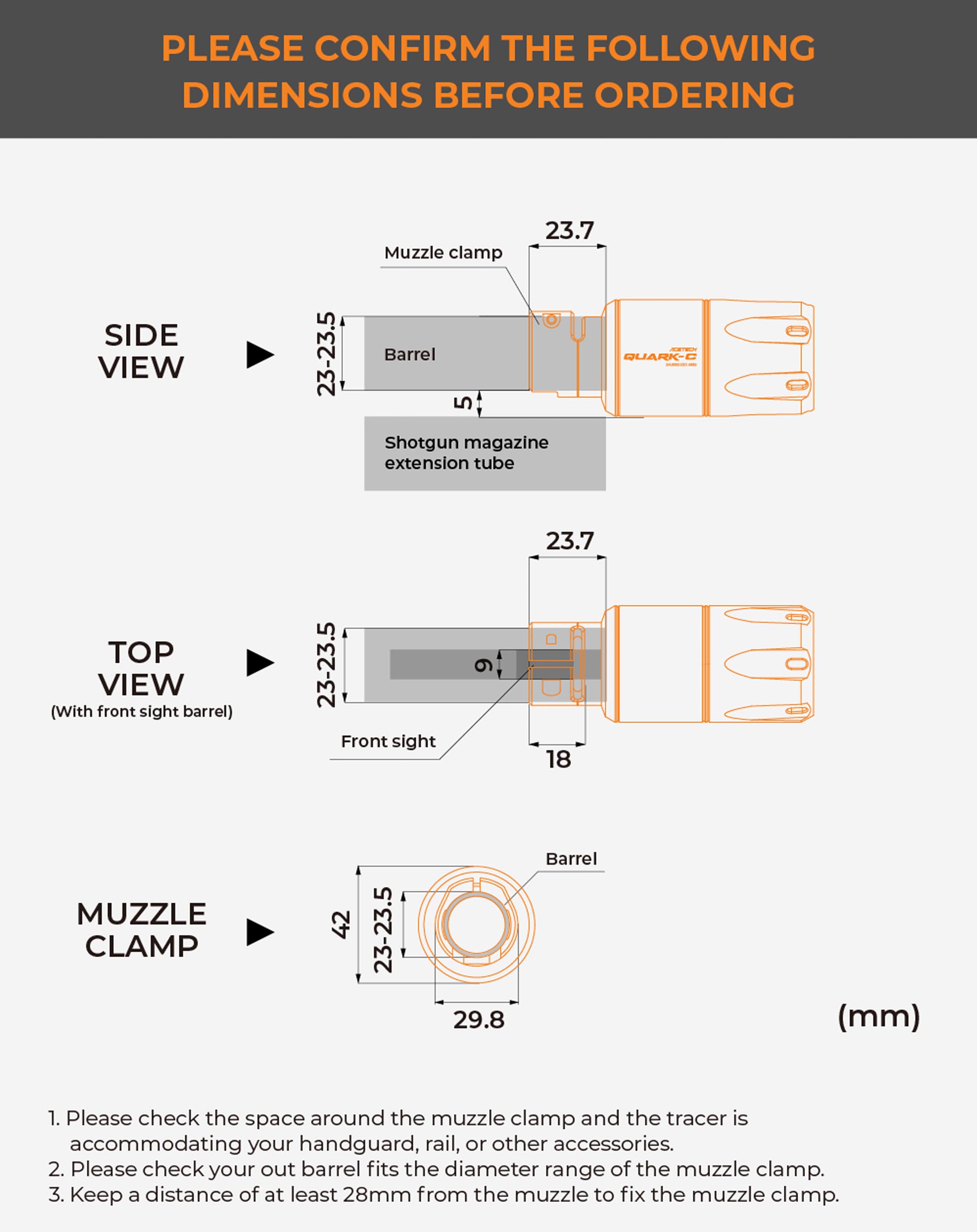 Silencieux tracer Quark C pour Fusil à pompe airsoft ACETECH - vue 8