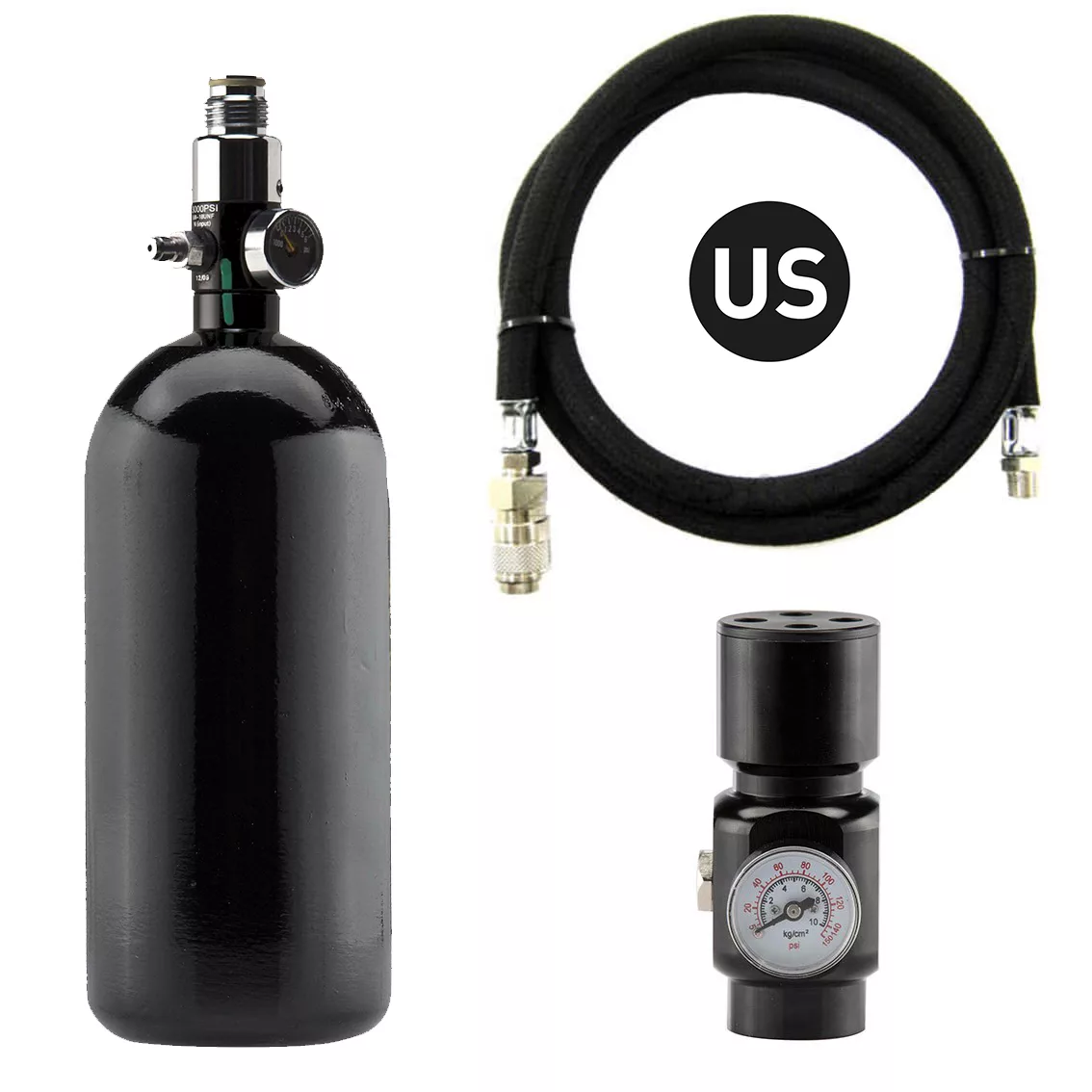 Pack complet US bouteille 0,8L + preset + régulateur HPA + ligne renforcée US - vue 1