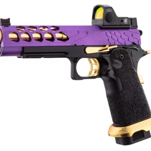 Pistolet Airsoft GBB Stryk Hi-Capa 5.1 Violet et Or Lancer Tactical avec RMR - vue 1